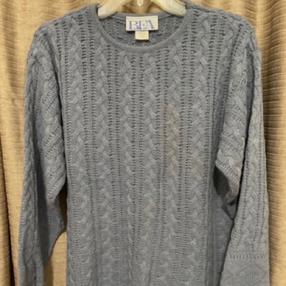 BFA Classics Small Long Sleeve Blue Cable Knit Sweater with Border